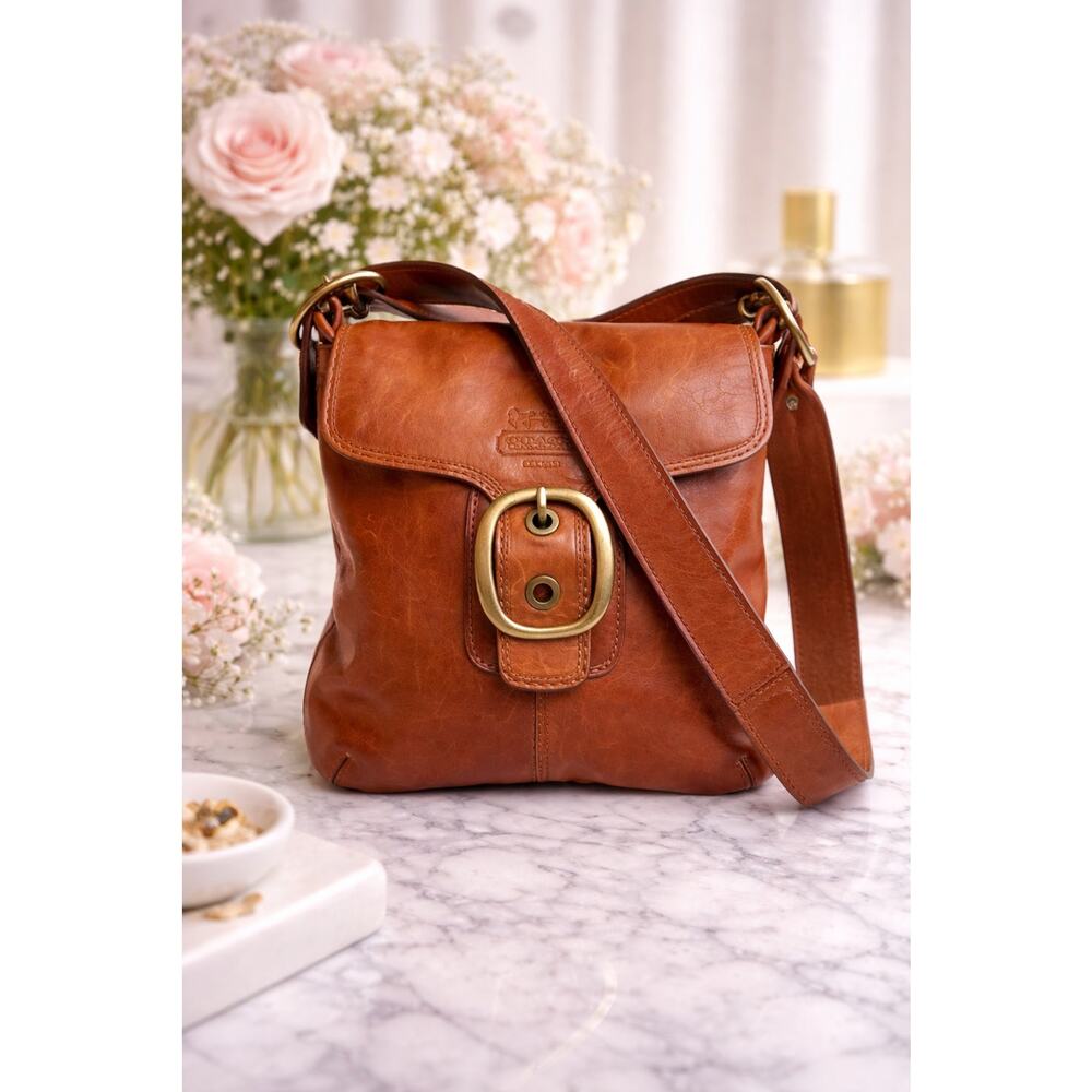 Coach Soho Bleecker Legacy Buckle Flap Bag Whiskey Distressed